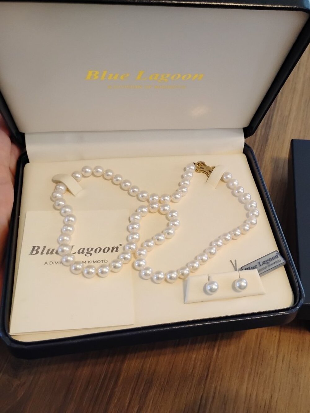18.5" Mikimoto BL 7mm Pearl Necklace & Earring Set w/ 14K Gold Clasps/Posts